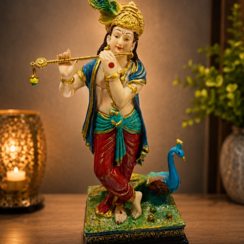 Shree Krishna with Peacock Idol