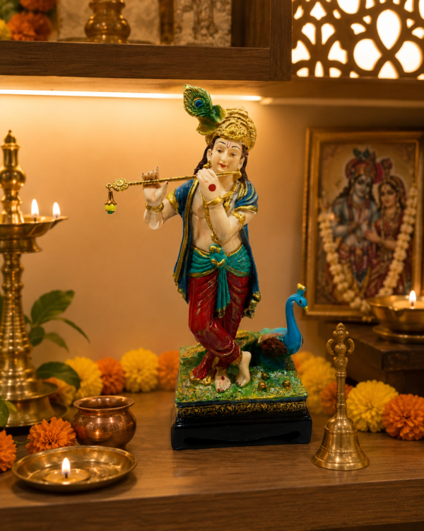 Shree Krishna with Peacock Idol