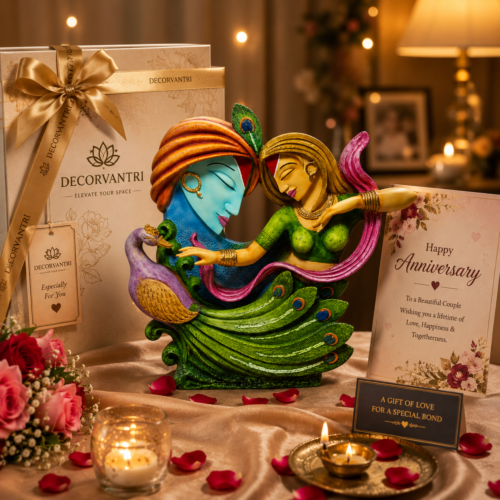 Divine Radha Krishna Peacock Sculpture