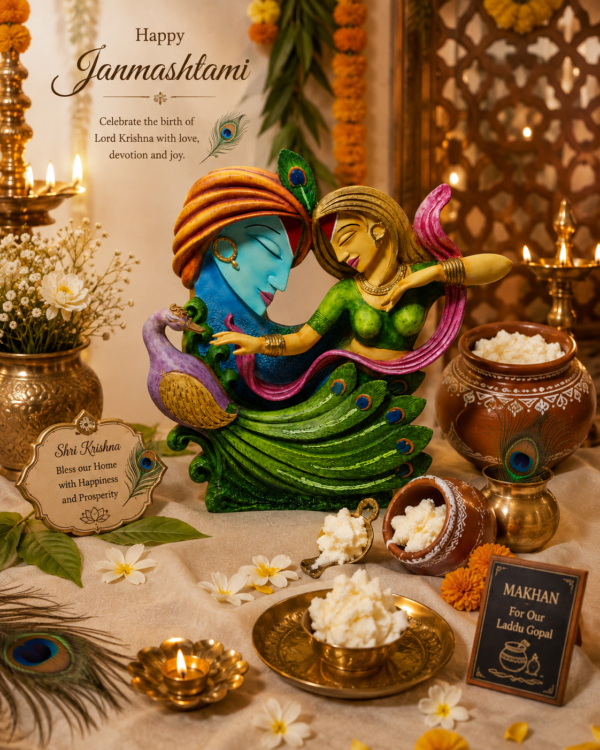 Divine Radha Krishna Peacock Sculpture