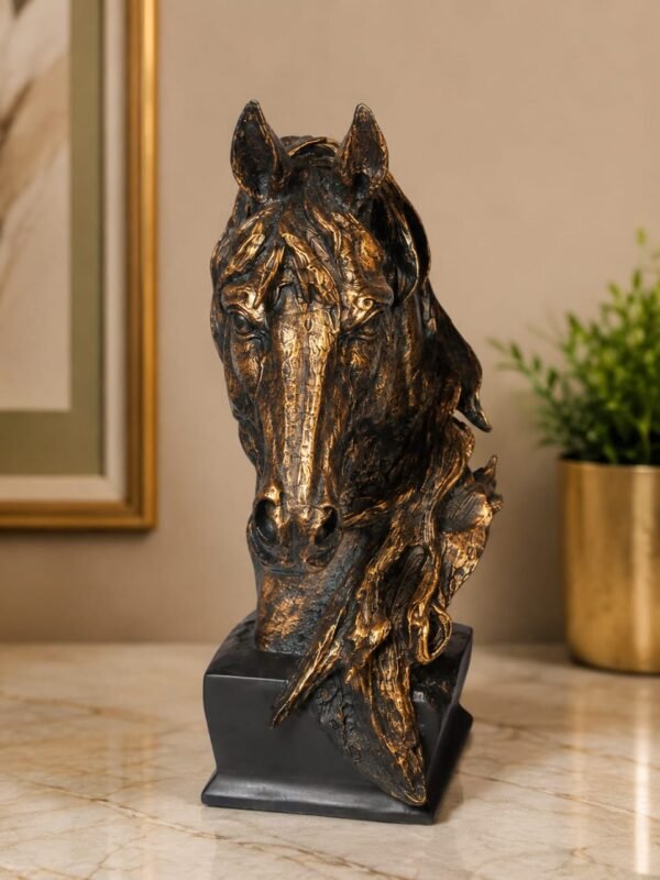 Majestic Golden Horse Bust Sculpture.