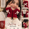 Handmade Red Crochet Fingerless Gloves with Bow