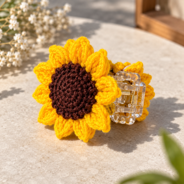 Handmade Crochet Sunflower Hair Claw Clip