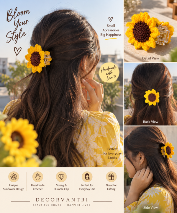 Handmade Crochet Sunflower Hair Claw Clip