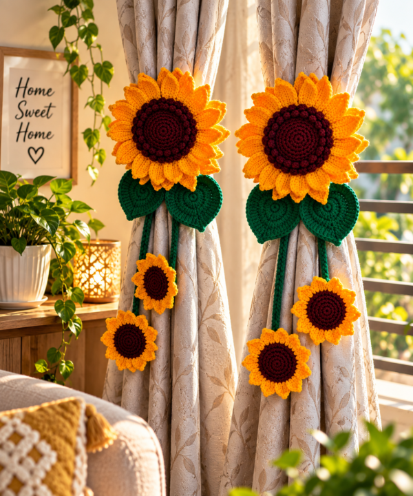 🌻 Handmade Crochet Sunflower Curtain Tieback