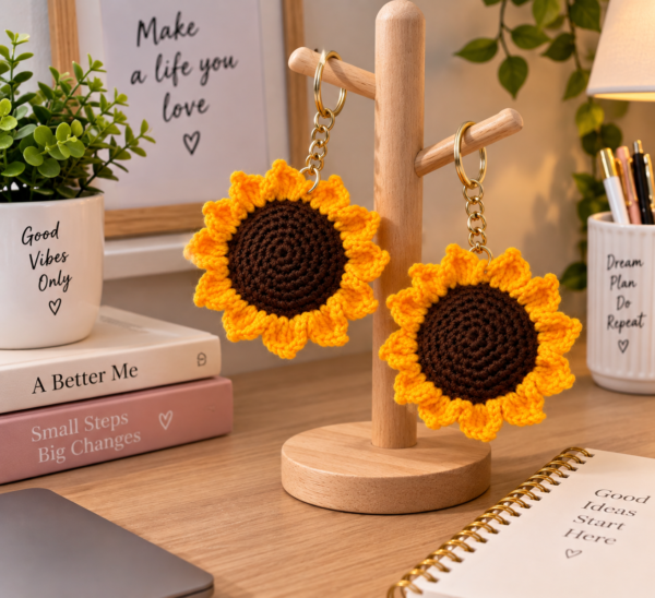 Handmade Crochet Sunflower Keychain 🌻