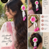 Handmade Crochet Floral Tassel Hair Clip – Pink & White