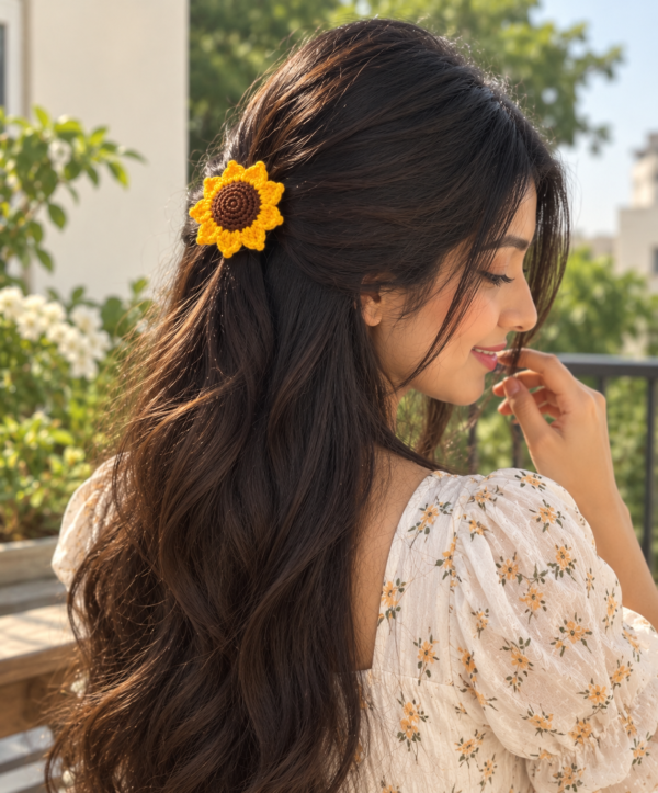 🌻 Handmade Crochet Sunflower Hair Clip