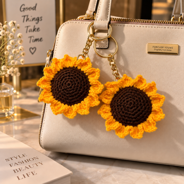 Handmade Crochet Sunflower Keychain 🌻