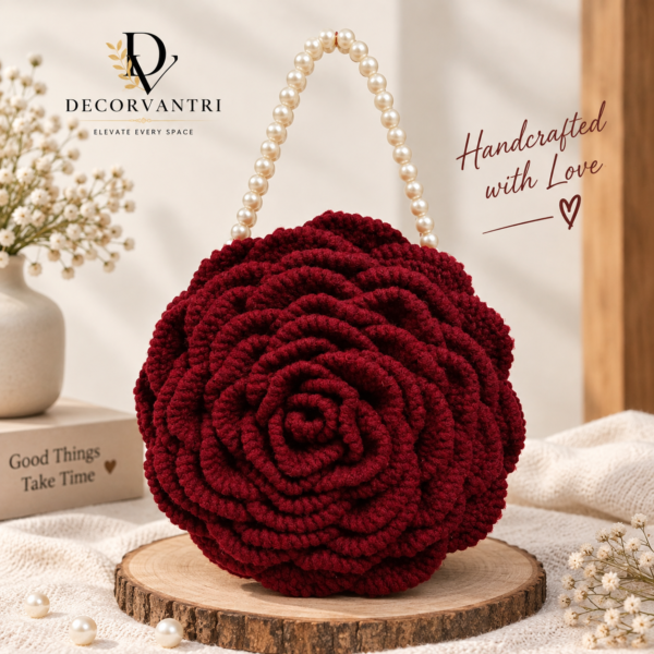 Ruby Rose Crochet Pearl Handle Bag