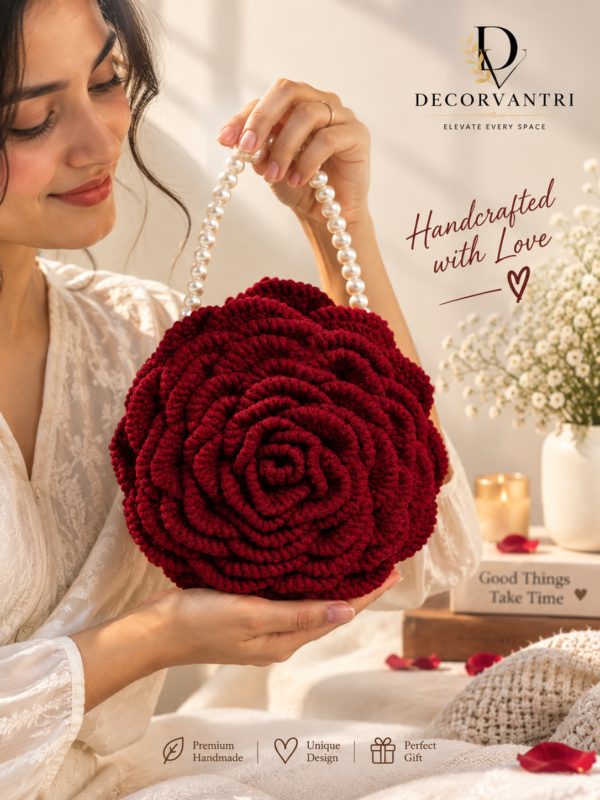 Ruby Rose Crochet Pearl Handle Bag