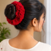 Ruby Bloom Crochet Hair Scrunchie.