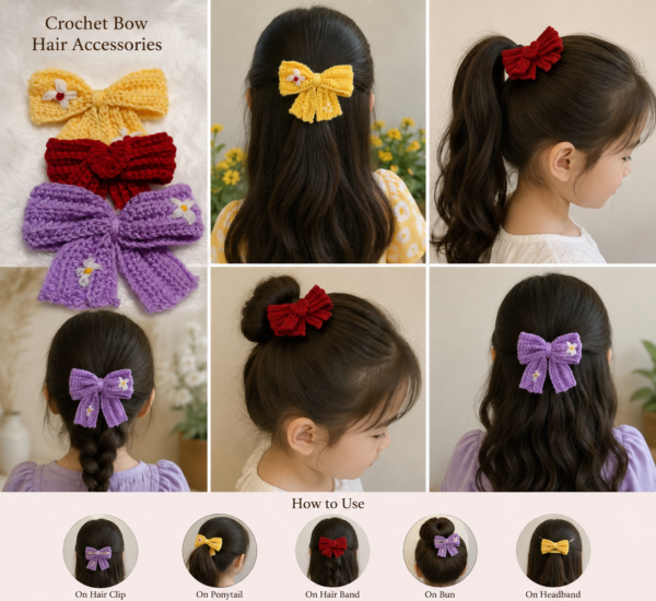 Daisy Bloom Handmade Crochet Bow 🎀