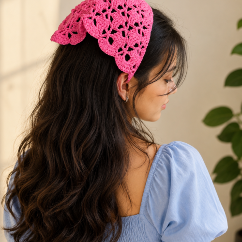 Blush Bloom Crochet Head Scarf 🌸