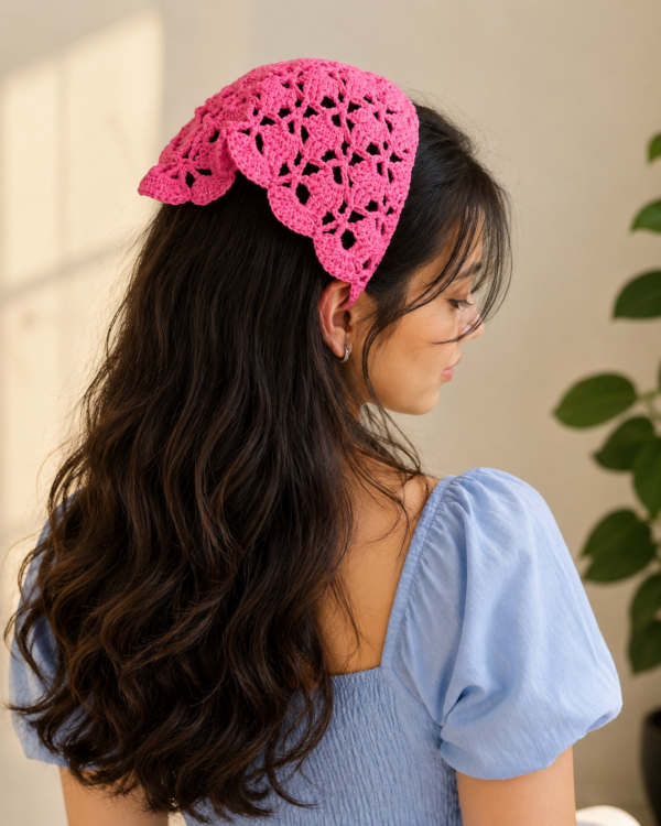 Blush Bloom Crochet Head Scarf 🌸