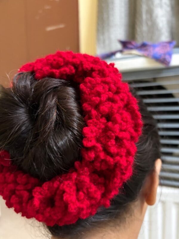 Ruby Bloom Crochet Hair Scrunchie.