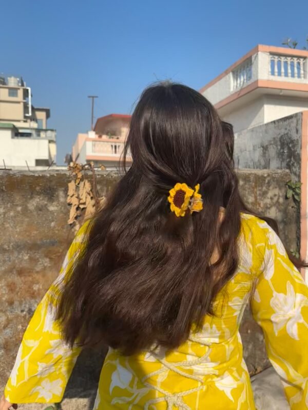Handmade Crochet Sunflower Hair Claw Clip